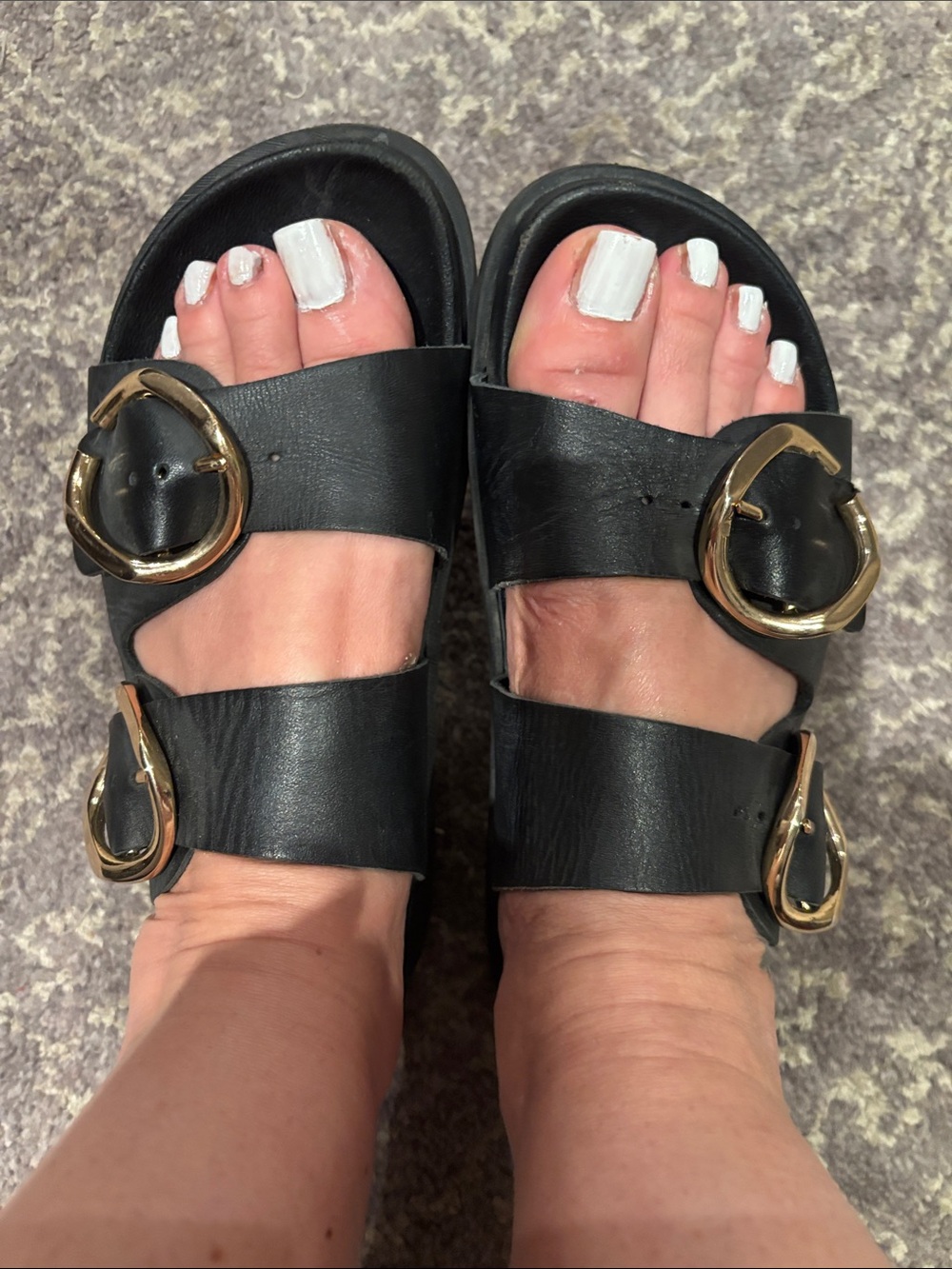 Zara Black Slide Sandals with Gold Buckles in 36 - Picture 5 of 6
